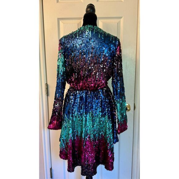 Collective The Label Ombre Sequin Long Sleeve Fuchsia & Teal Mini Dress Women's - Picture 6 of 12